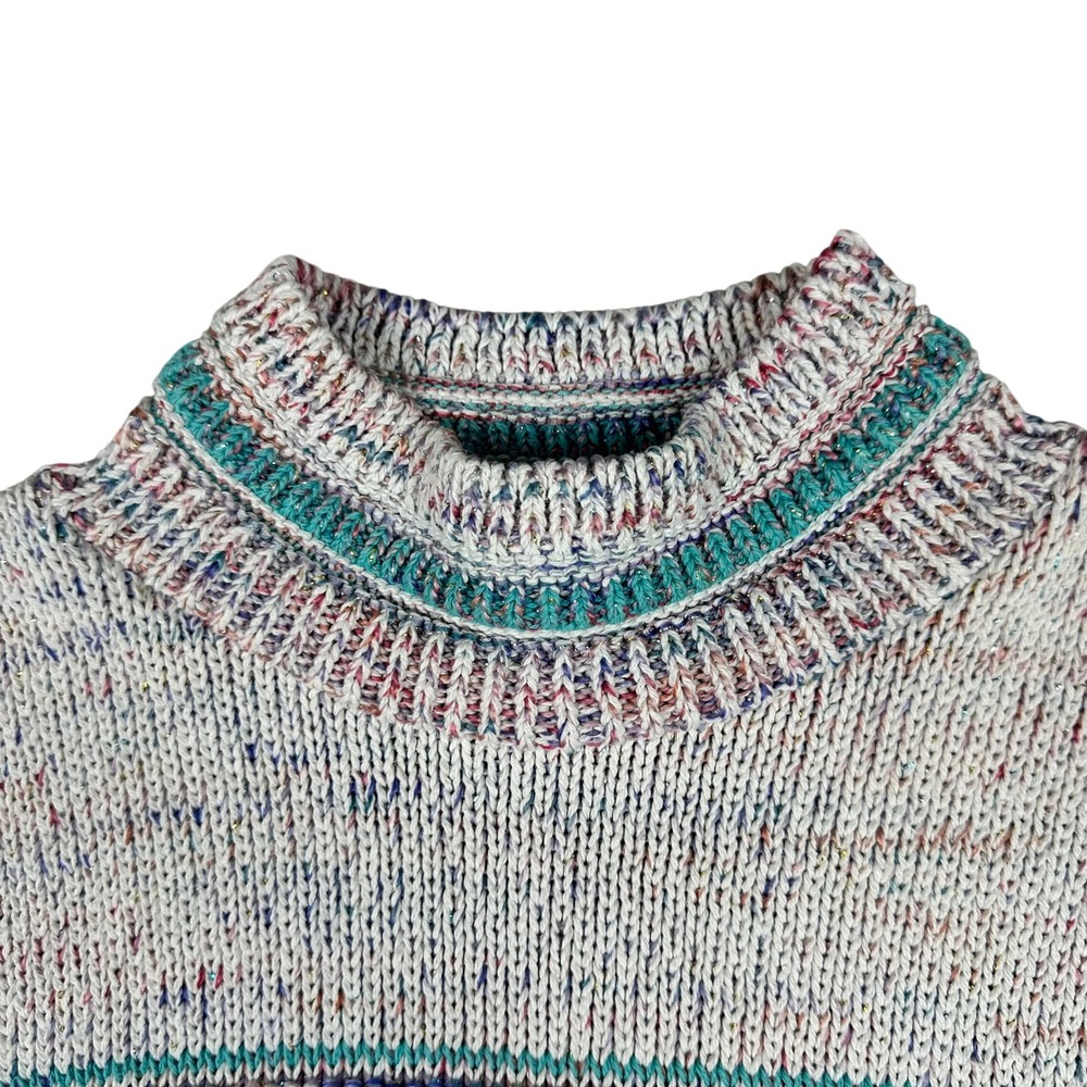 VTG CUTE Aztec Print Mock Neck‎ Sweater Metallic Multi Color Speckled Knit - Picture 16 of 16